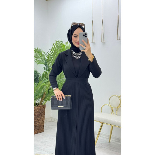 A Two-Piece Black Veiled Set