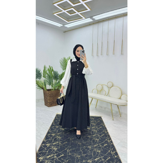 Women's Dress In Black Crepe Fabric With A Collar