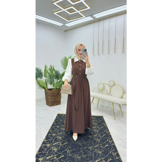 Brown Women's Crepe Dress With A Collar