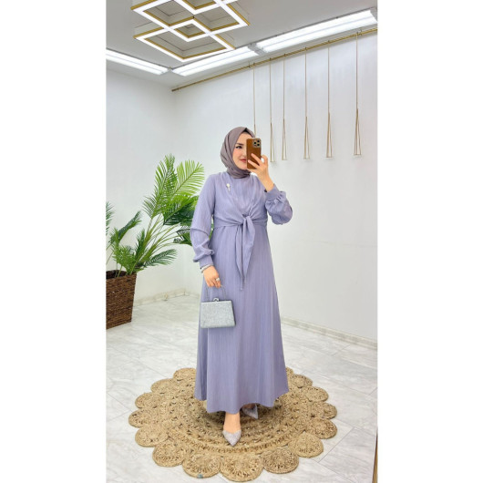 Summer Alisa Fabric Self Belted Brooch Hijab Women's Dress