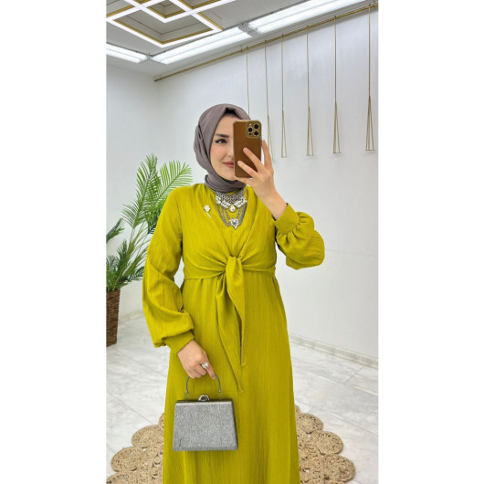 Summer Alisa Fabric Self Belted Brooch Hijab Women's Dress