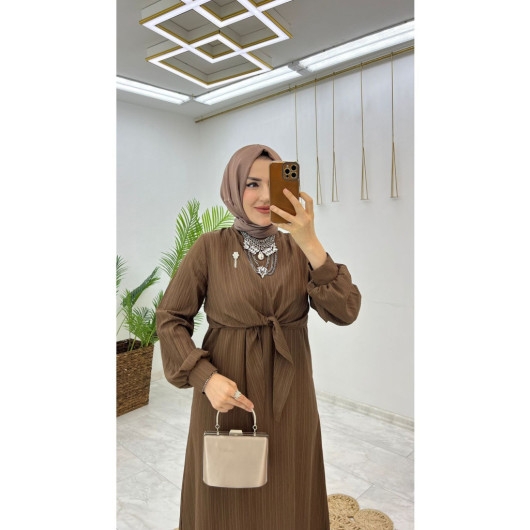 Summer Alisa Fabric Self Belted Brooch Hijab Women's Dress