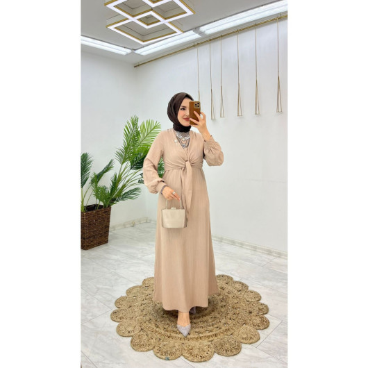 Summer Alisa Fabric Self Belted Brooch Hijab Women's Dress