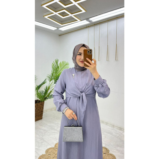 Summer Alisa Fabric Self Belted Brooch Hijab Women's Dress