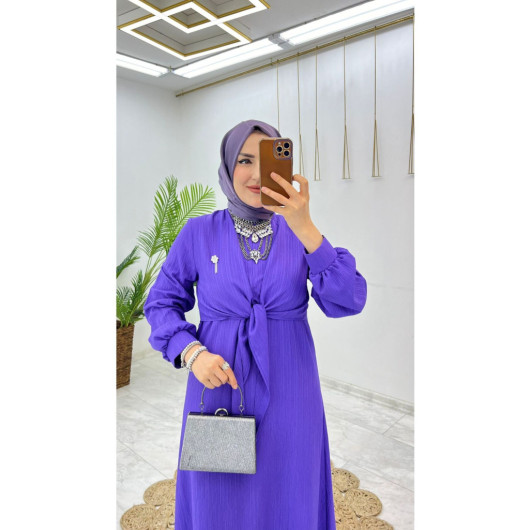 Summer Alisa Fabric Self Belted Brooch Hijab Women's Dress