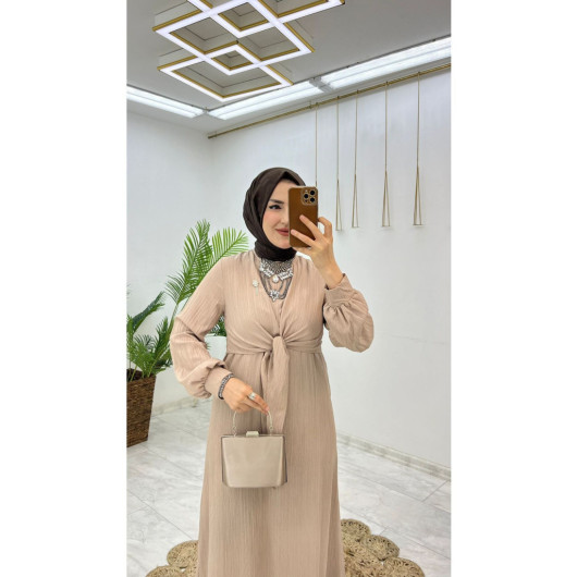 Summer Alisa Fabric Self Belted Brooch Hijab Women's Dress