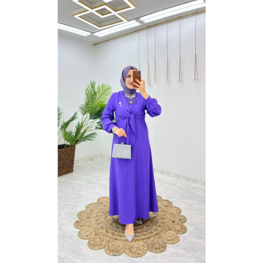 Summer Alisa Fabric Self Belted Brooch Hijab Women's Dress