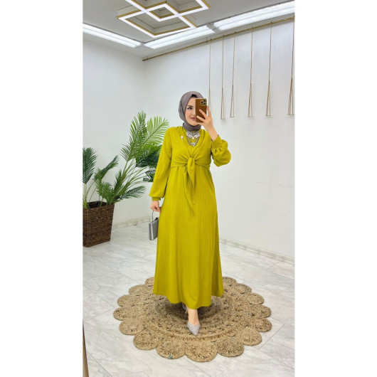 Summer Alisa Fabric Self Belted Brooch Hijab Women's Dress