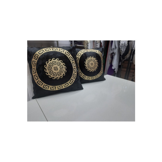 2 Pieces Decorative Velvet Cushion Cover, Black Gold