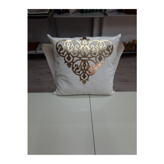 2 Pieces Decorative Velvet Cushion Cover, Cream Gold Color