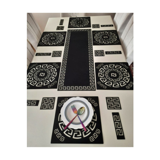 Decorative Easy Clean Stylish Black Table Runner Set 19 Piece