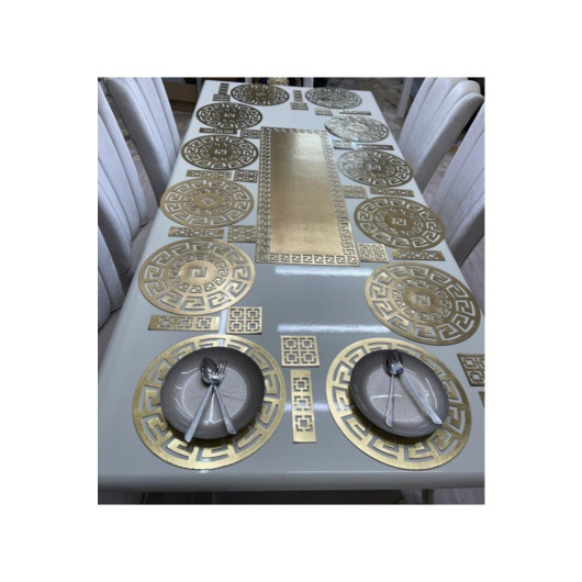 Decorative Easy Clean Gold Color Table Runner Set 37 Piece