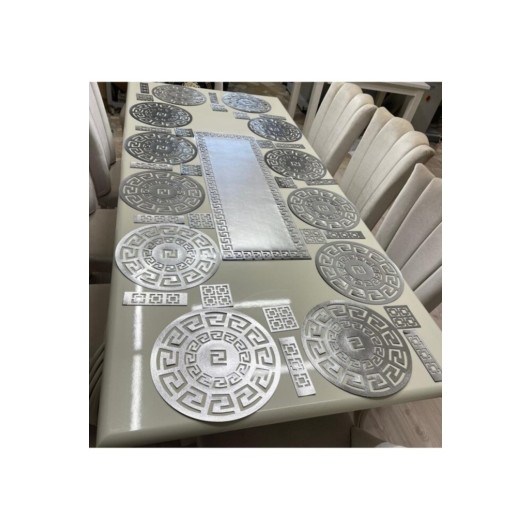 Decorative Easy Clean Silver Color Table Runner Set 37 Piece