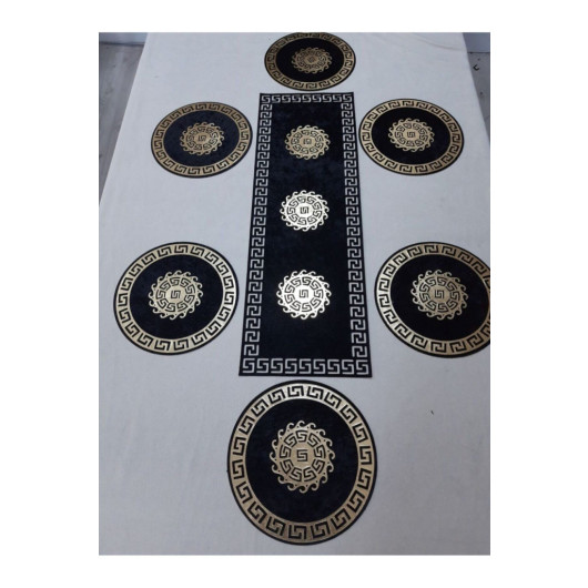 Velvet Cutwork Runner 7 Piece Service Set Gold On Black