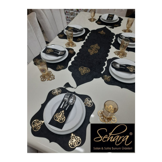 Easy Clean Runner 25 Pieces 8 Person Dinner Service Set Gold On Black