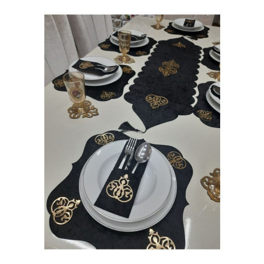 Easy Clean Runner 25 Pieces 8 Person Dinner Service Set Gold On Black