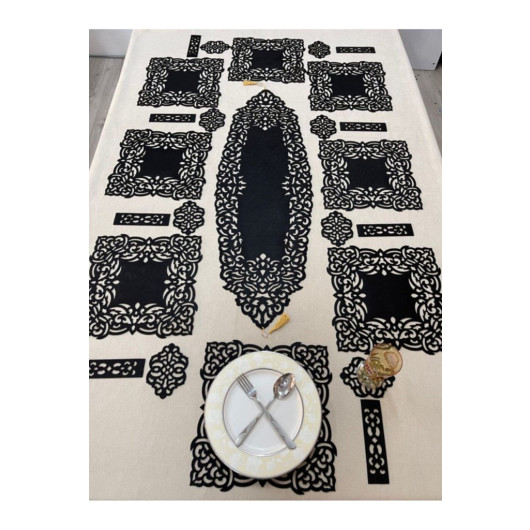 Decorative Table Runner Dinner 8 Persons Set Black