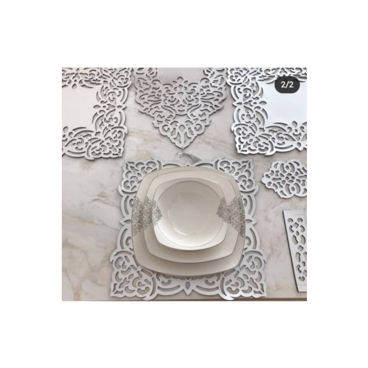 Cutwork Decorative Table Runner Dinner Set 8 Persons Set Silver