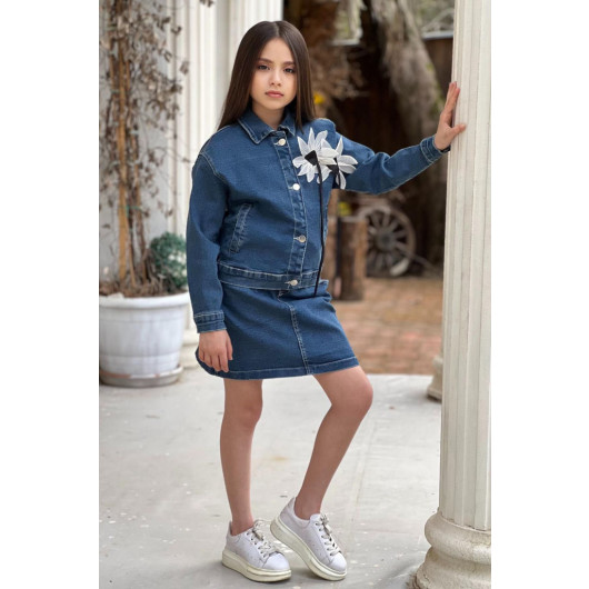 Girl 3 Piece Denim Set Denim 11, 12 Years