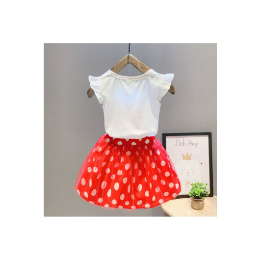 Girl White Red Skirt Suit 2, 3 Years Old