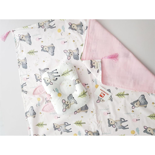 Ceylan Muslin Baby Blanket And Pillow With Ears