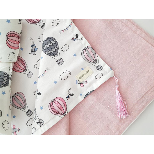 Muslin Baby Blanket With Balloons And Pillow With Ears