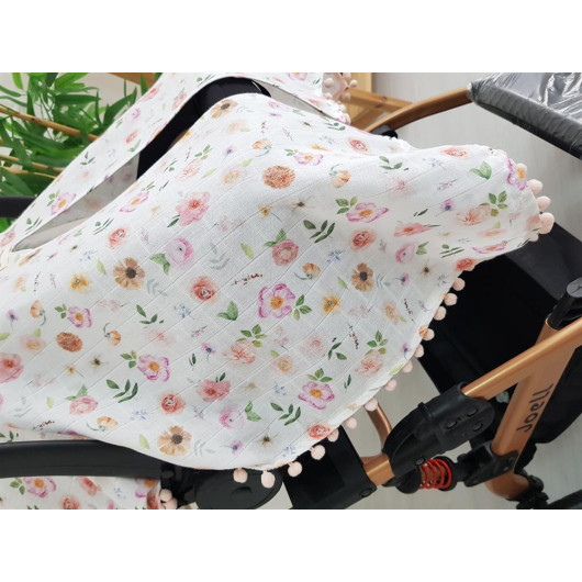 Floral Pompom Stroller Cover