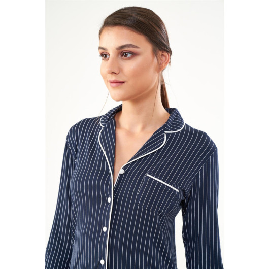 Striped Buttoned Front Pajama Set