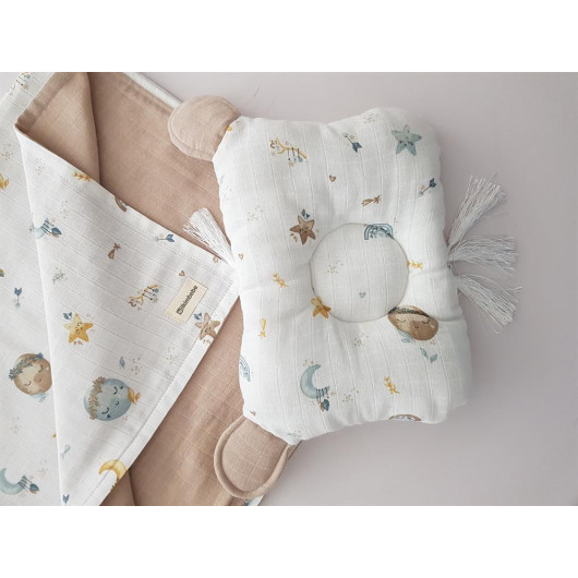 Dolunay Muslin Baby Blanket And Pillow With Ears