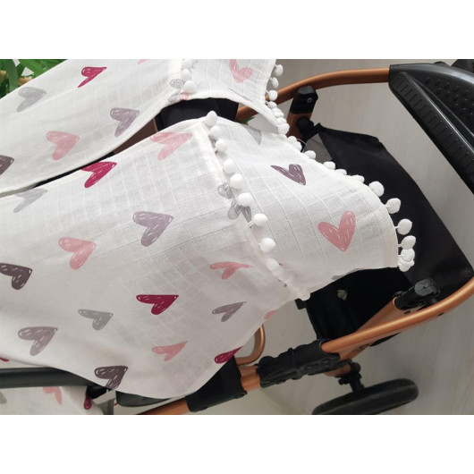 Heart Pompom Stroller Cover