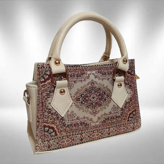 Authentic Woven Handmade Bag Beige Red