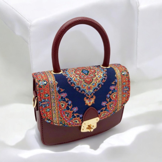 Authentic Woven Handmade Bag Navy Blue Red