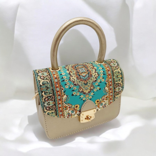 Authentic Woven Handmade Bag Turquoise Beige