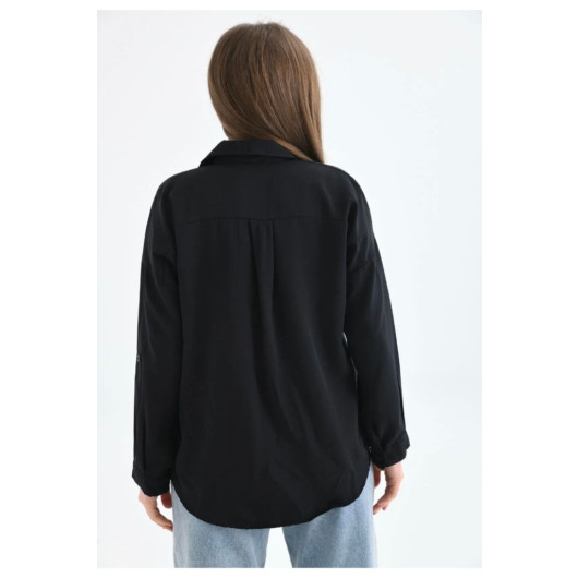 Women Front Pocket Oversize Shirt