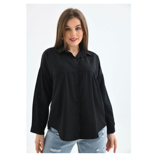 Women Front Pocket Oversize Shirt