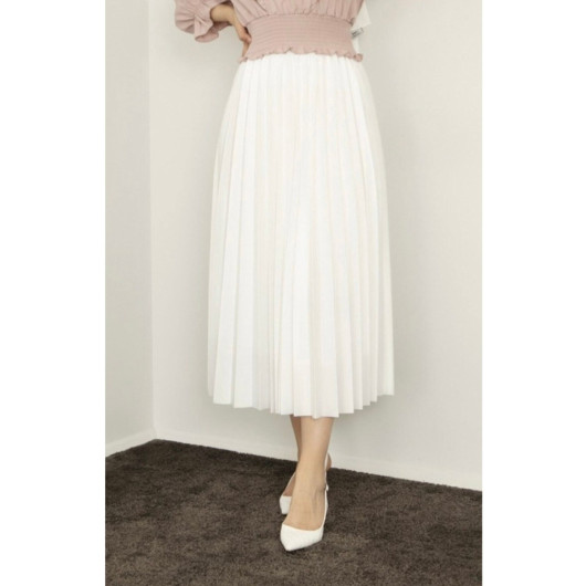 Women Pleated Leather Look Skirt