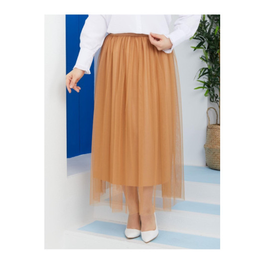 Women Tulle Detailed Skirt Milky Coffee