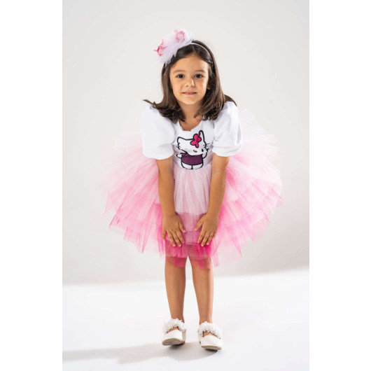 Girl White Birthday Dress And Party Costume With Crown Gift