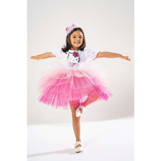 Girl White Birthday Dress And Party Costume With Crown Gift