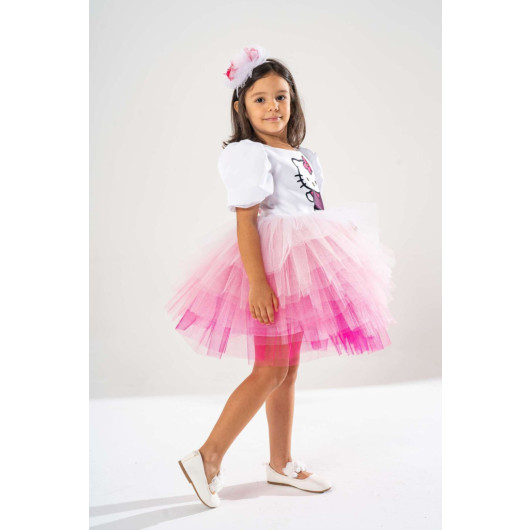 Girl White Birthday Dress And Party Costume With Crown Gift