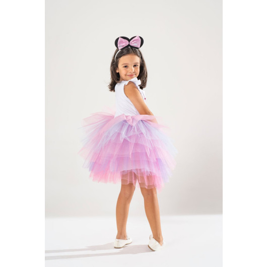 Girl White Birthday Dress And Party Costume With Crown Gift