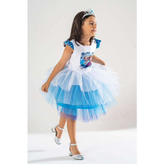 Girl Birthday Dress And Party Costume With Crown And Scepter Gift