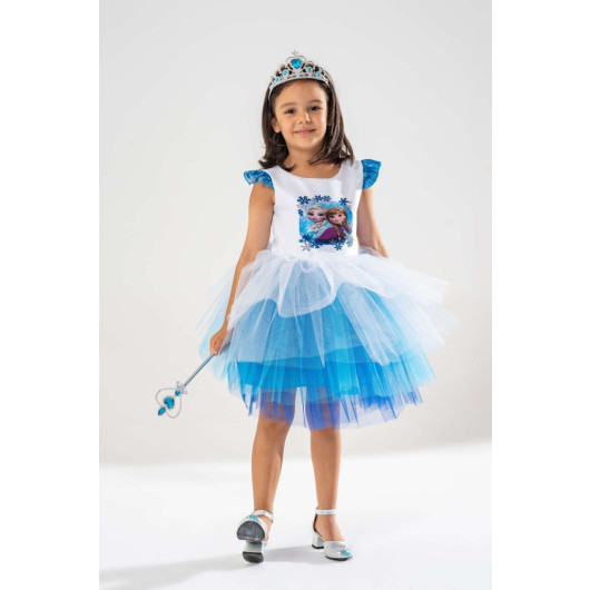 Girl Birthday Dress And Party Costume With Crown And Scepter Gift