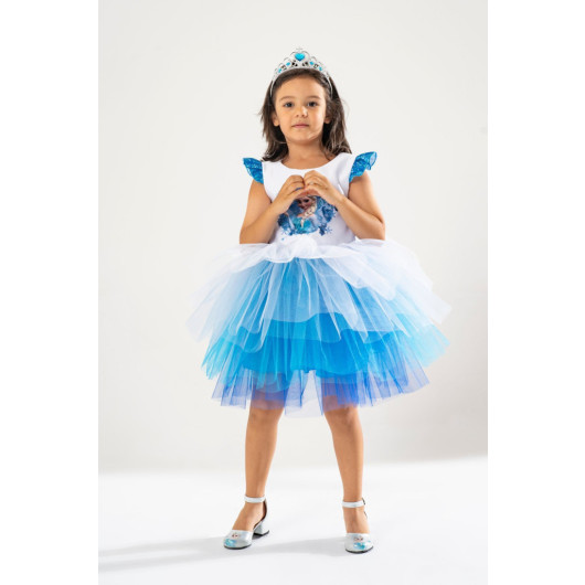 Girl Birthday Dress And Party Costume With Crown Hair Gift