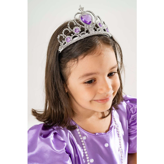 Girl Lilac Birthday Dress And Party Costume With Crown Gift