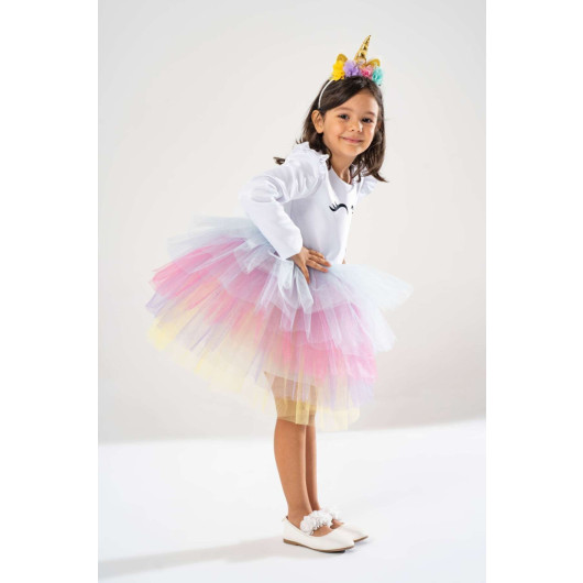 Girl Long Sleeve Birthday Dress And Party Costume With Crown Gift