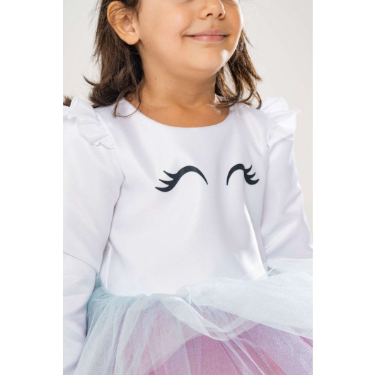 Girl Long Sleeve Birthday Dress And Party Costume With Crown Gift