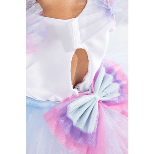 Girl White Birthday Dress And Party Costume With Crown Gift