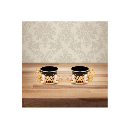 Copper Engraved And Stone Detailed Coffee Cup Set For 2 Persons