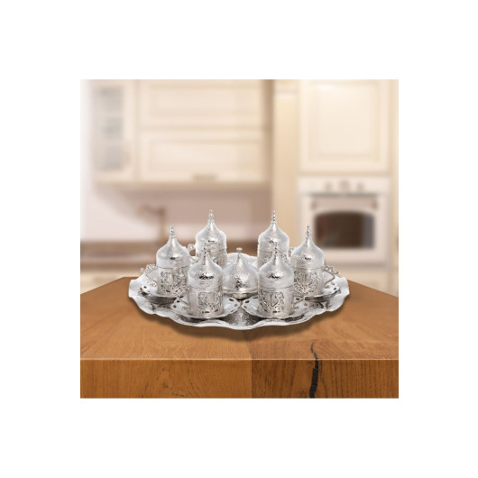 Silver Color Tulip Model Coffee Cup Set For 6 People